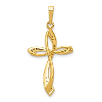 10k Yellow Gold and Rhodium Over 10k Yellow Gold Diamond Cross Pendant