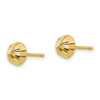 14k Yellow Gold Polished and Diamond-cut Swirl 5mm Button Earrings