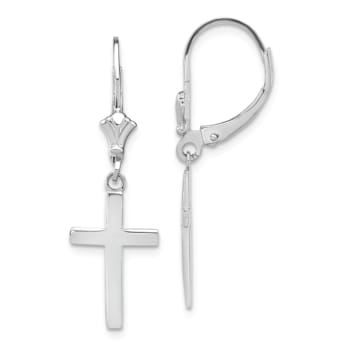 Rhodium Over 14k White Gold Polished Cross Dangle Earrings