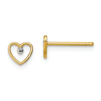 14K Two-tone Gold 5mm Diamond-Cut Heart Stud Earrings