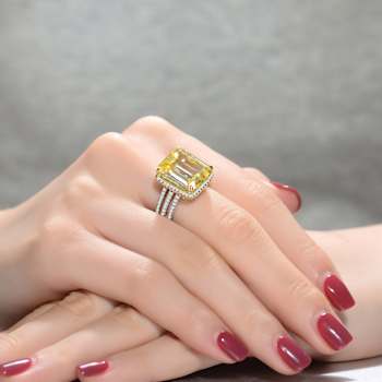 Citrine Color CZ Triple Halo Cocktail Ring In Sterling Silver