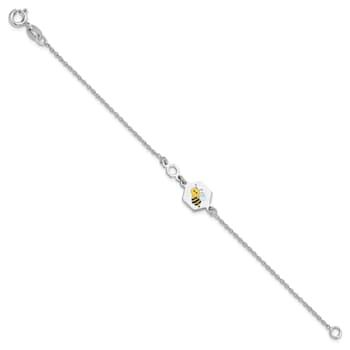 Sterling Silver Polished Enameled Bee 6-inch Children's Bracelet