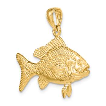 14k Yellow Gold 3D Textured Red Snapper Fish Charm