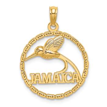 14k Yellow Gold Textured JAMAICA with Bird in Circle Charm