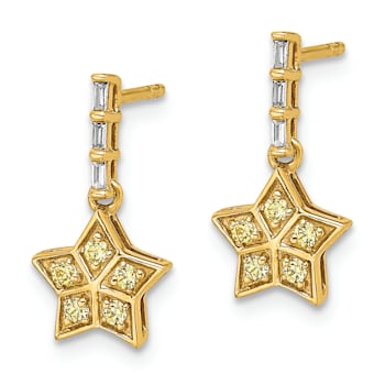 14k Yellow Gold Diamond and Yellow Sapphire Star Dangle Earrings