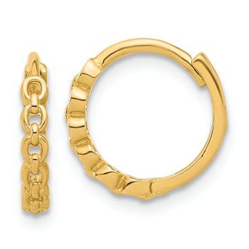10k Yellow Gold 1/2 inch Polished Round Link Pattern Huggie Hoop Earrings