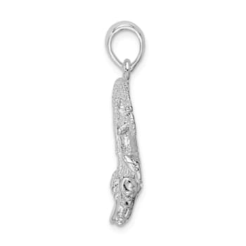 Rhodium Over Sterling Silver Polished 3D Alligator Pendant