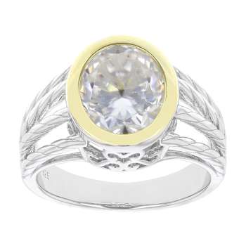 Two-Tone Moissanite Oval Solitaire Ring In 14K Gold And
Platinum-Enhanced Sterling Silver 4.20ct DEW