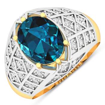 3.12ctw London Blue Topaz and Diamond 14K Yellow Gold Halo Ring