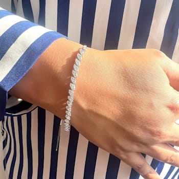 Round Moissanite Rhodium Over Sterling Silver Tennis Bracelet