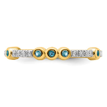 14K Yellow Gold Stackable Expressions Blue Topaz and Diamond Ring 0.21ctw
