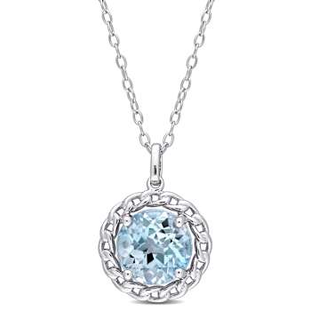 3.50ctw Sky Blue Topaz Halo Pendant with Chain in Sterling Silver