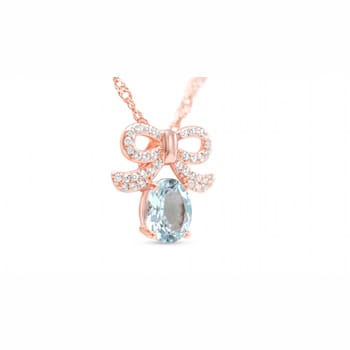 Oval Aquamarine and Cubic Zirconia 18K Rose Gold Over Sterling Silver
Pendant with chain, 3.35ctw