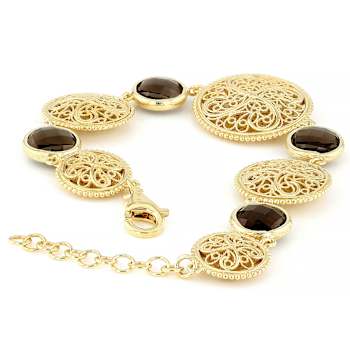 Smoky Quartz Disc Station Bracelet In 18K Gold Over Sterling Silver 3.30ctw