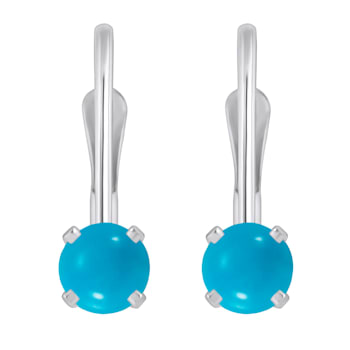 4mm Round Turquoise Rhodium Over 14k White Gold Drop Earrings