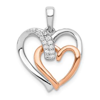 14k White Gold and 14k Rose Gold Diamond Double Heart Pendant