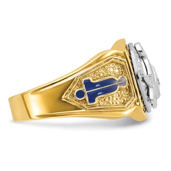 10K Two-tone Yellow and White Gold Men's Enameled and Diamond Blue Lodge
Masonic Ring 0.15ctw