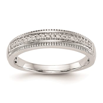 Rhodium Over 14K White Gold Diamond Trio Ladies Wedding Band 0.10ctw