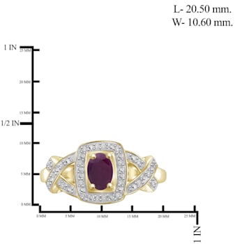 Red Ruby with White Diamond Accent 14K Gold Over Sterling Silver Ring 0.60ctw