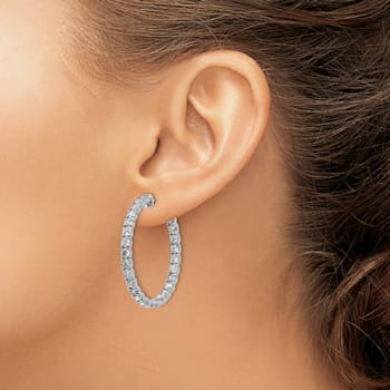 Rhodium Over 14K White Gold Oro Spotlight Lab Grown Diamond SI+, H+,
Hoop with Safety Clasp Earrings