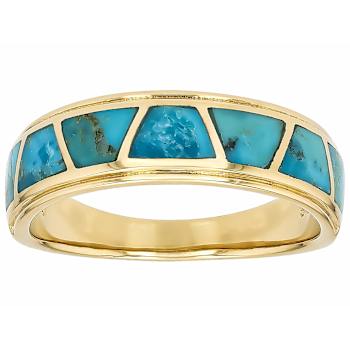Turquoise Inlay Band Ring In 18K Gold Over Sterling Silver