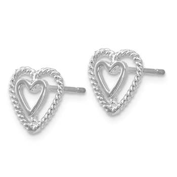 Rhodium Over 14k White Gold Textured 9mm Heart Stud Earrings