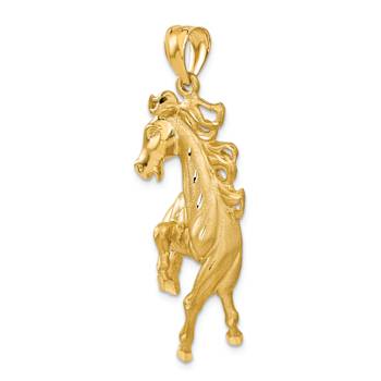 14k Yellow Gold Polished Brushed and Diamond-Cut Horse Pendant