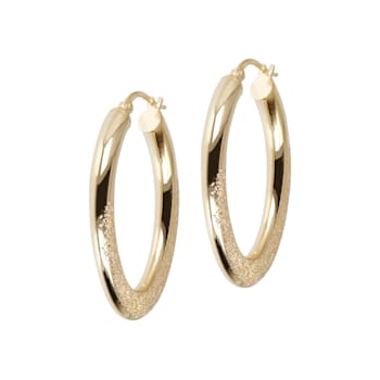 18K Yellow Gold Over Sterling Silver Fancy Pave' & Polished
1-1/2" Oval Hoop Earrings