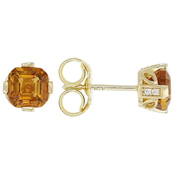Citrine And White Zircon Asscher Stud Earrings In 18K Gold Over Sterling
Silver 1.92ctw