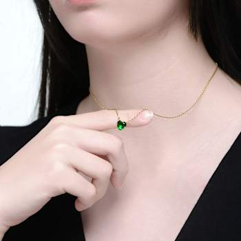Emerald Color CZ Heart Shape Solitaire Necklace In 14K Gold Over Brass