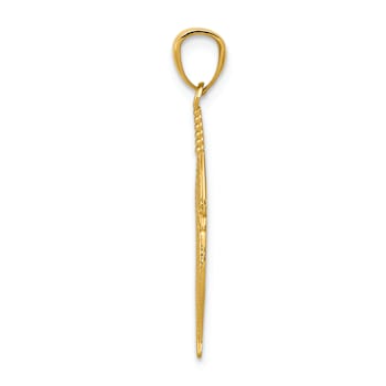 14k Yellow Gold Polished and Textured Feather Pendant