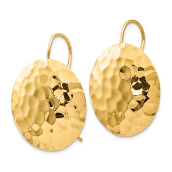 14k Yellow Gold Hammered Circle Dangle Earrings