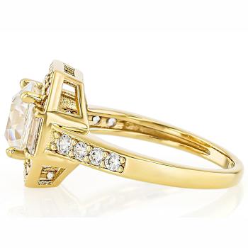 Diamond Simulant Old European Cut And White Zircon Ring In 18K Gold Over
Sterling Silver 3.28ctw