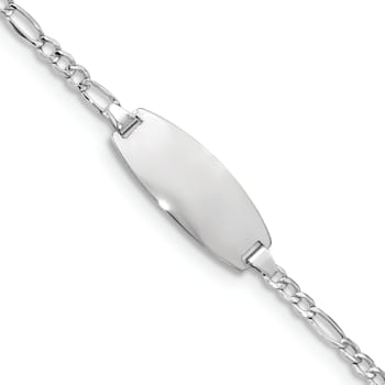 Rhodium Over 14k White Gold Oval Figaro Link ID Bracelet