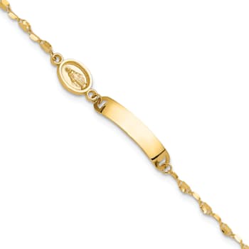 14k Yellow Gold Polished Miraculous Medal Children's ID Bracelet