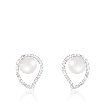 8-8½mm White Cultured Freshwater Pearl and Cubic Zirconia Rhodium Over
Sterling Silver Earrings