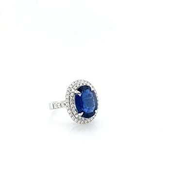 7.95 Ctw Blue Sapphire and 1.15 Ctw White Diamond Ring in 14K WG