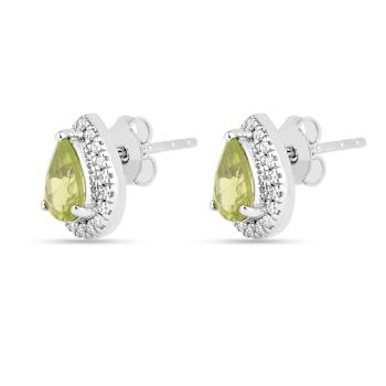 Green Peridot Pear shaped Teardrop Stud Earrings For Women