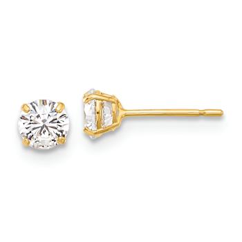 10k Yellow Gold 4mm Polished Cubic Zirconia Stud Earrings