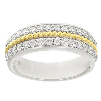 Round Moissanite Two-Tone Band Ring In 14K Gold
