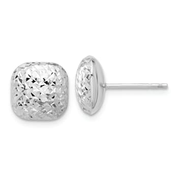 Rhodium Over 14k White Gold Polished and Diamond-Cut 10mm Puffed Square
Stud Earrings