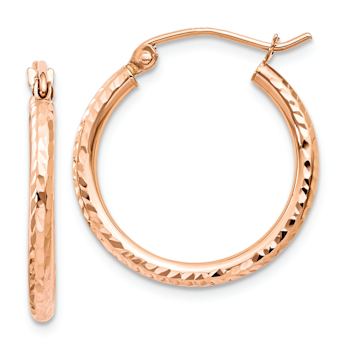 14k Rose Gold Diamond-Cut Polished 13/16" Hoop Earrings