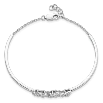 Rhodium Over 14k White Gold Diamond Bangle Bracelet