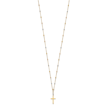 14K Yellow, White and Rose Gold Diamond-cut Beaded Polished Cross Necklace
