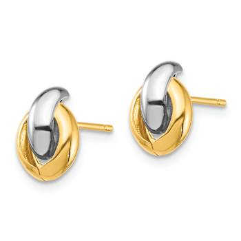 14k Yellow Gold and Rhodium Over 14k Yellow Gold Oval Stud Earrings