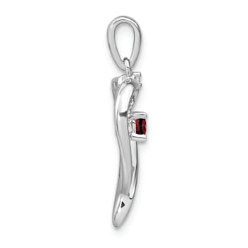 Rhodium Over 14k White Gold Garnet and Diamond Heart Pendant