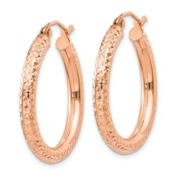 14k Rose Gold 1/1" Diamond-Cut Hoop Earrings