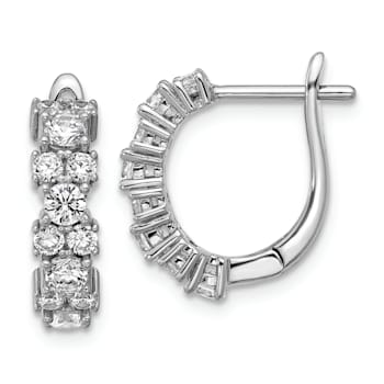 Rhodium Over Sterling Silver Polished Fancy Cubic Zirconia Hinged Hoop Earrings