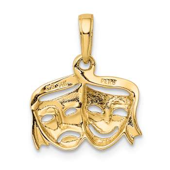 14k Yellow Gold Polished and Textured Comedy and Tragedy Pendant