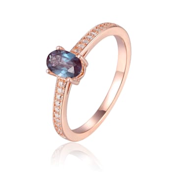 Blue Lab Created Alexandrite with Moissanite Oval 14K Rose Gold Over
Sterling Silver Ring 0.95ctw